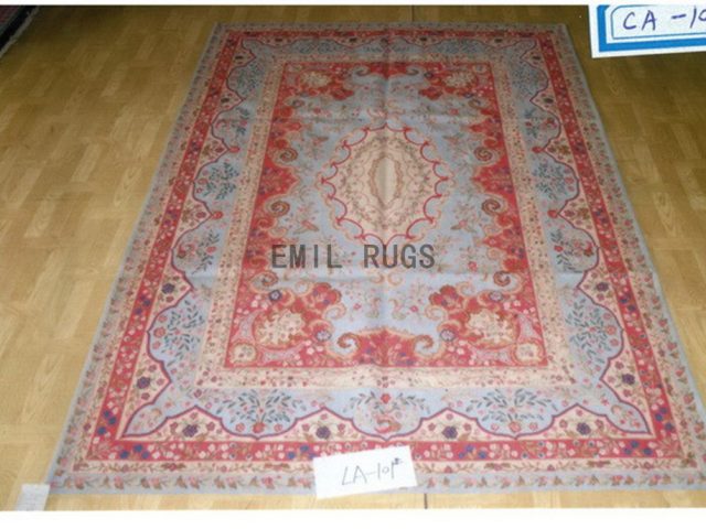 flat weave aubusson carpets 6' X 9' Blue Field Red Border authentic 100% New Zealand wool french