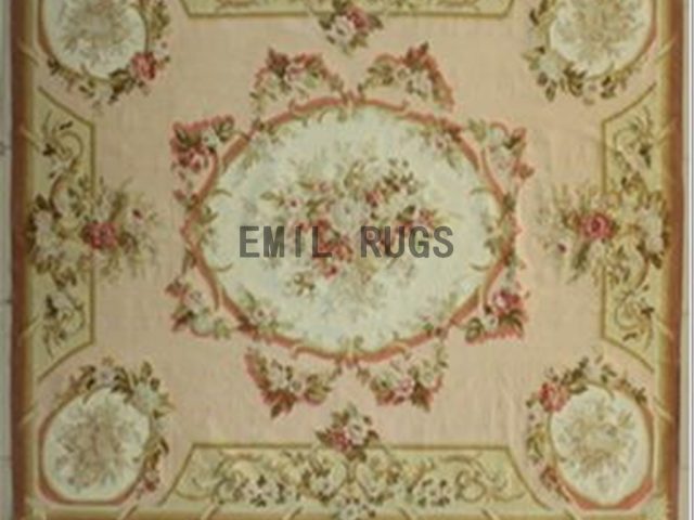 flat weave aubusson rugs 8' X 10' Pink Field Ivory Border authentic 100% New Zealand wool french